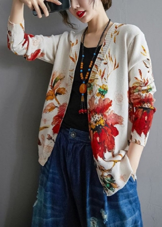 Moderne Hvid Oversized Tie Dye Knit Cardigan Winter