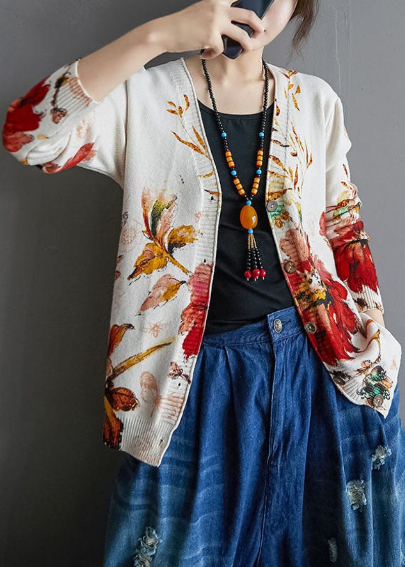 Moderne Hvid Oversized Tie Dye Knit Cardigan Winter - Dame cardigans