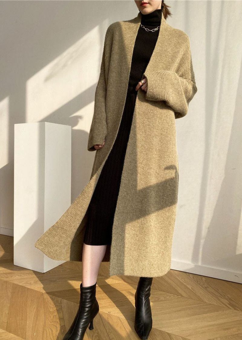 Moderne Khaki Oversized Tyk Hyggelig Strik Lang Cardigan Forår - Dame cardigans