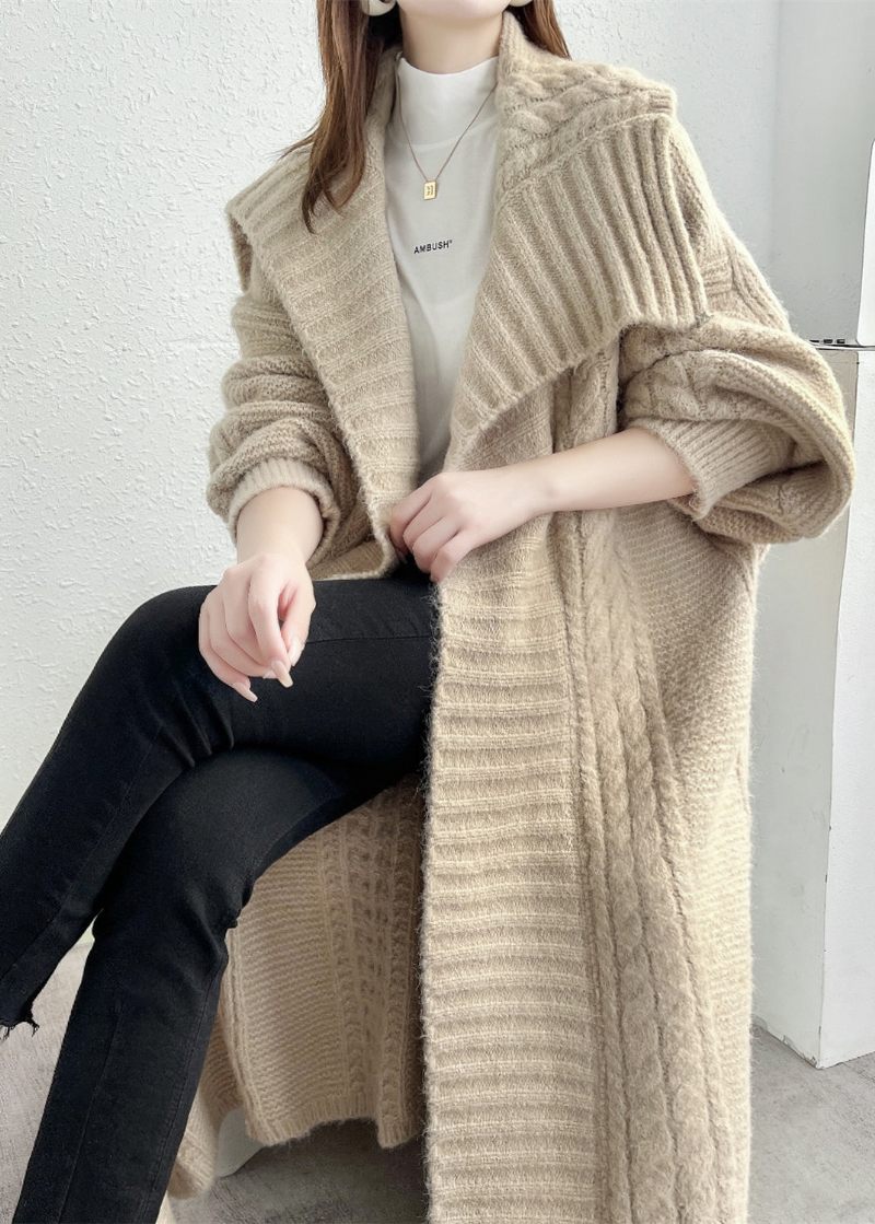 Moderne Khaki Peter Pan Krave Tyk Strikkede Løse Cardigans Efterår - Dame cardigans