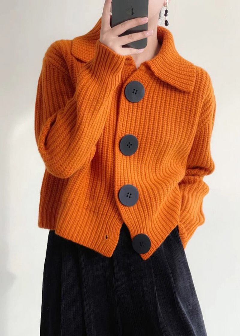 Moderne Orange Peter Pan Krave Button Down Strik Cardigan Vinter