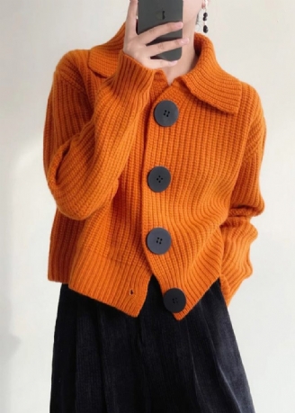 Moderne Orange Peter Pan Krave Button Down Strik Cardigan Vinter