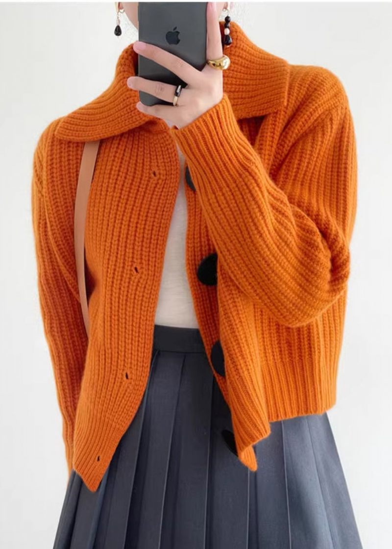 Moderne Orange Peter Pan Krave Button Down Strik Cardigan Vinter - Dame cardigans