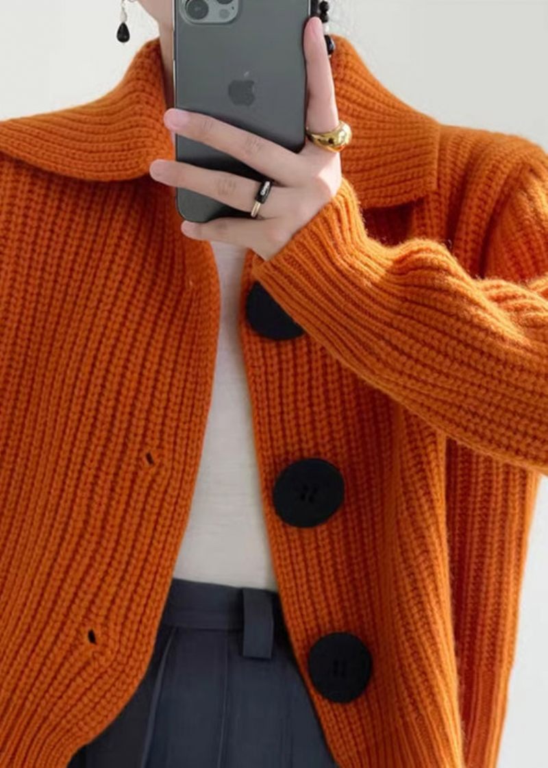 Moderne Orange Peter Pan Krave Button Down Strik Cardigan Vinter - Dame cardigans