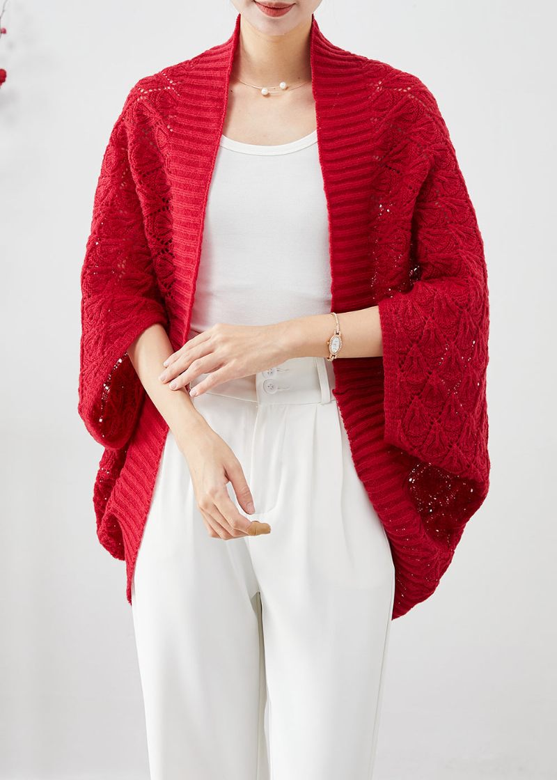 Moderød Oversized Hollow Out Knit Cardigan Fall - Dame cardigans