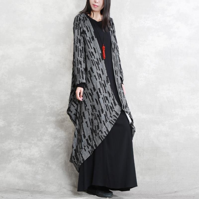 Mørkegrå Frakker Oversized Asymmetrisk Vinterfrakke Fashion Langærmet Patchwork Lange