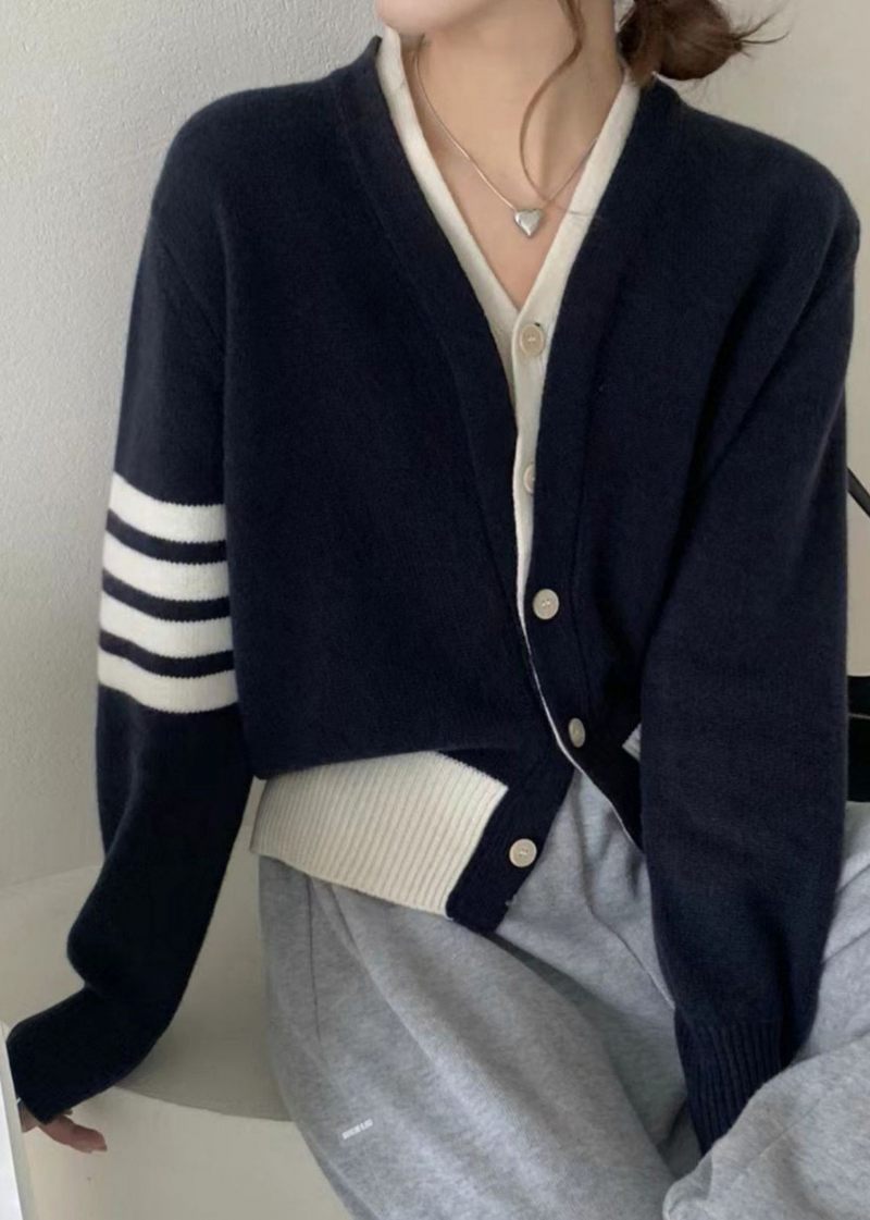 Ny Navy Button False To Stykker Bomuld Strik Frakker Fall - Dame cardigans