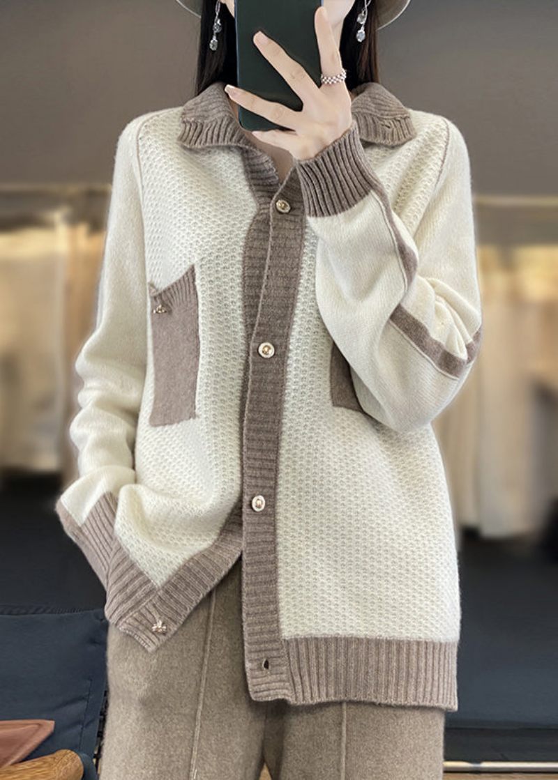 Nye Camel Button Lommer Patchwork Cashmere Frakker Efterår - Dame cardigans