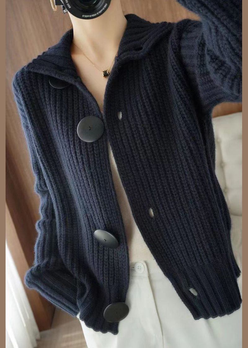 Nye Navy Button Patchwork Strikkede Sweatere Frakker Efterår - Dame cardigans