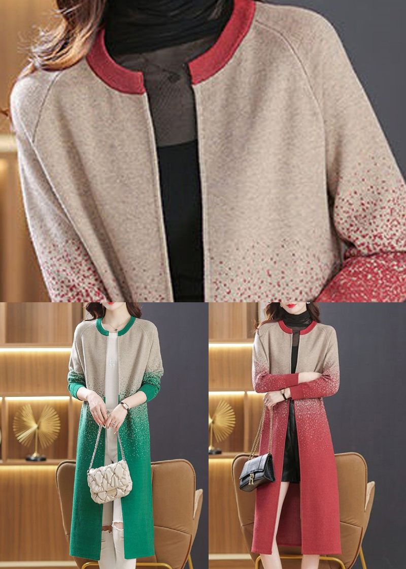 Nye Røde O-halslommer Patchwork Strik Lange Cardigans Sommer - Dame cardigans