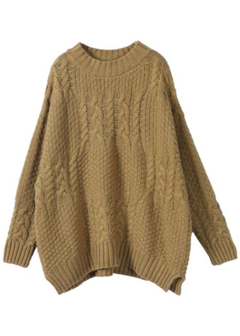 Økologisk Gul Side Åben Efterårs Sweater Top - Chokolade