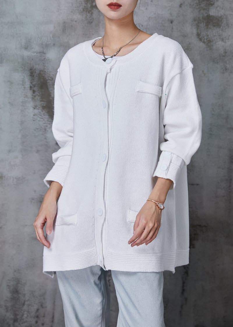 Økologisk Hvid O-hals Button Down Strik Cardigan Spring - Dame cardigans