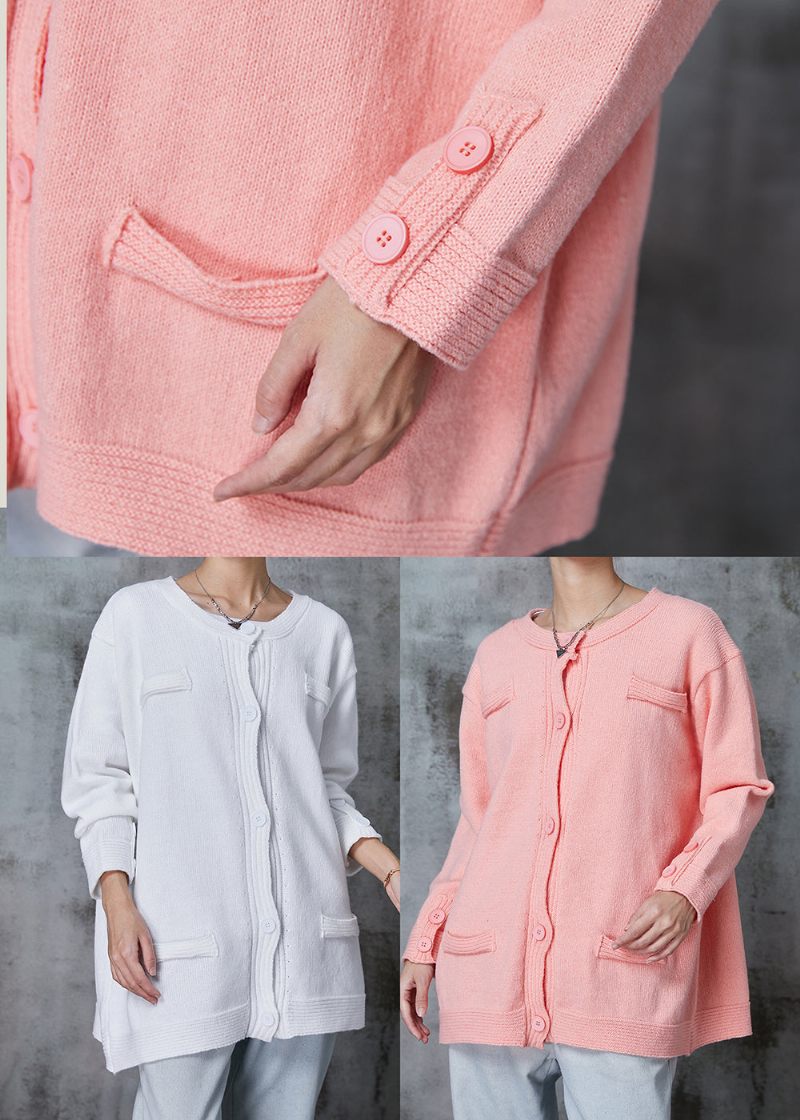 Økologisk Hvid O-hals Button Down Strik Cardigan Spring - Dame cardigans