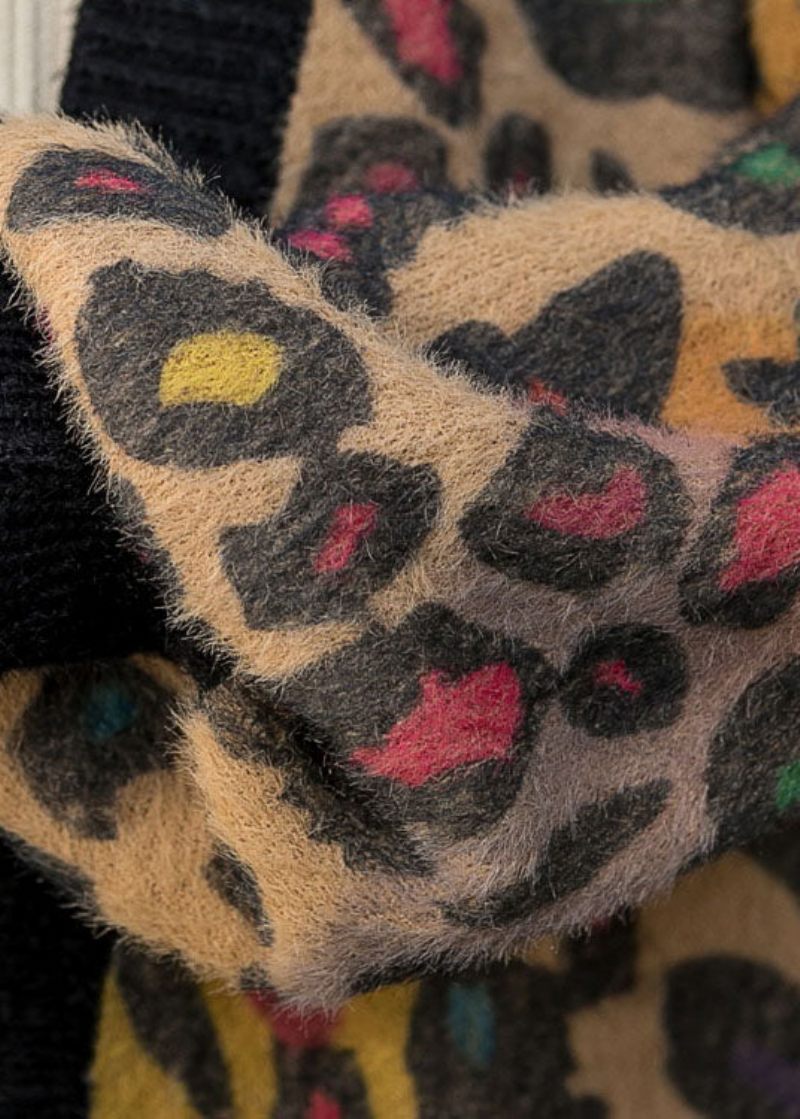 Økologisk Leopard Løst Print Efterårsstrikket Langærmet Cardigan - Dame cardigans