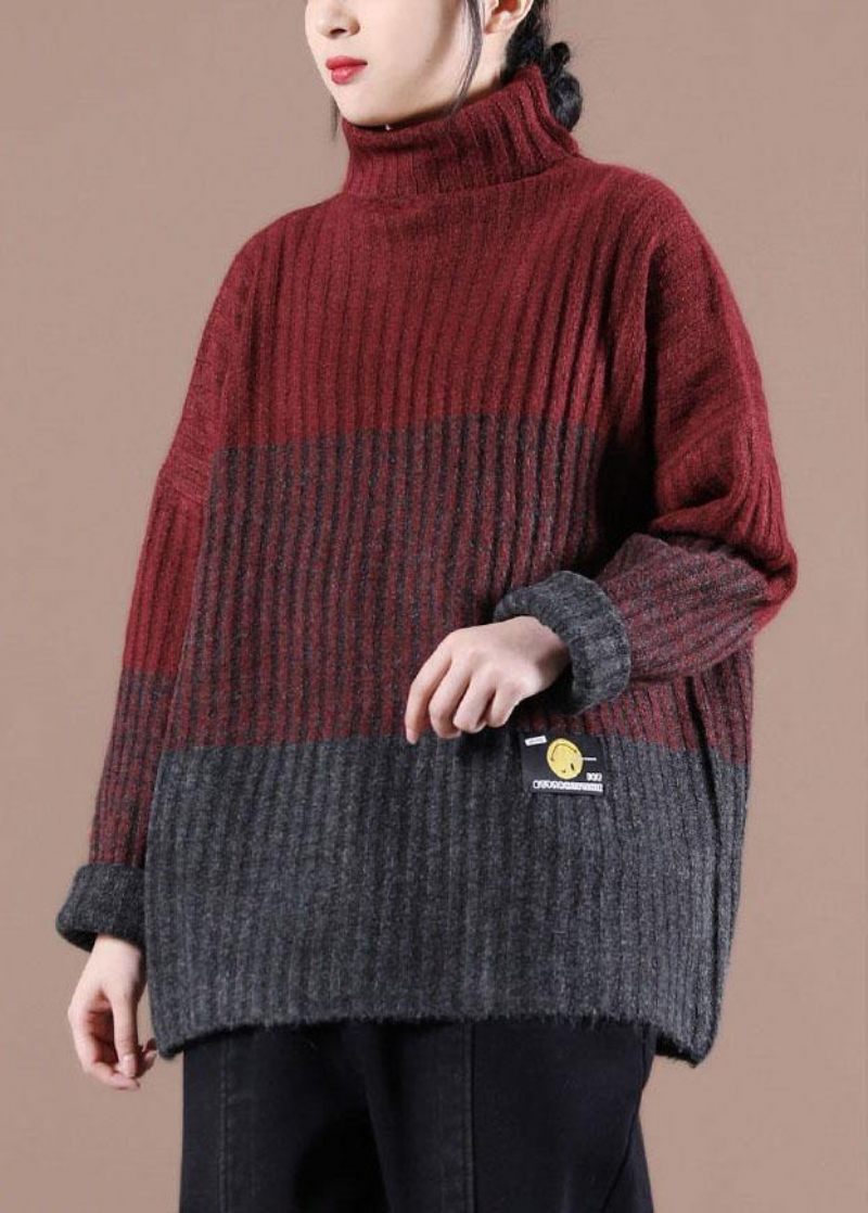 Økologisk Mulberry Colorblock Casual Efterårsstrikket Sweater