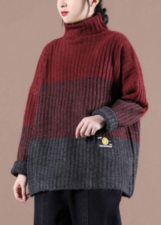 Økologisk Mulberry Colorblock Casual Efterårsstrikket Sweater