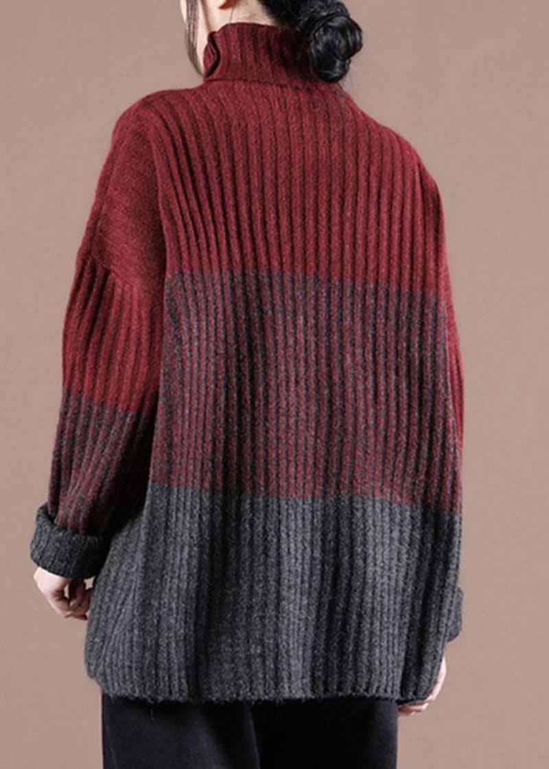 Økologisk Mulberry Colorblock Casual Efterårsstrikket Sweater - Kaki