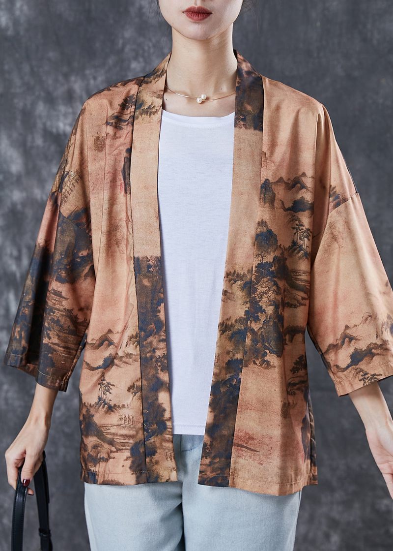 Originalt Design Khaki Oversized Print Cardigan Spring - Dame cardigans