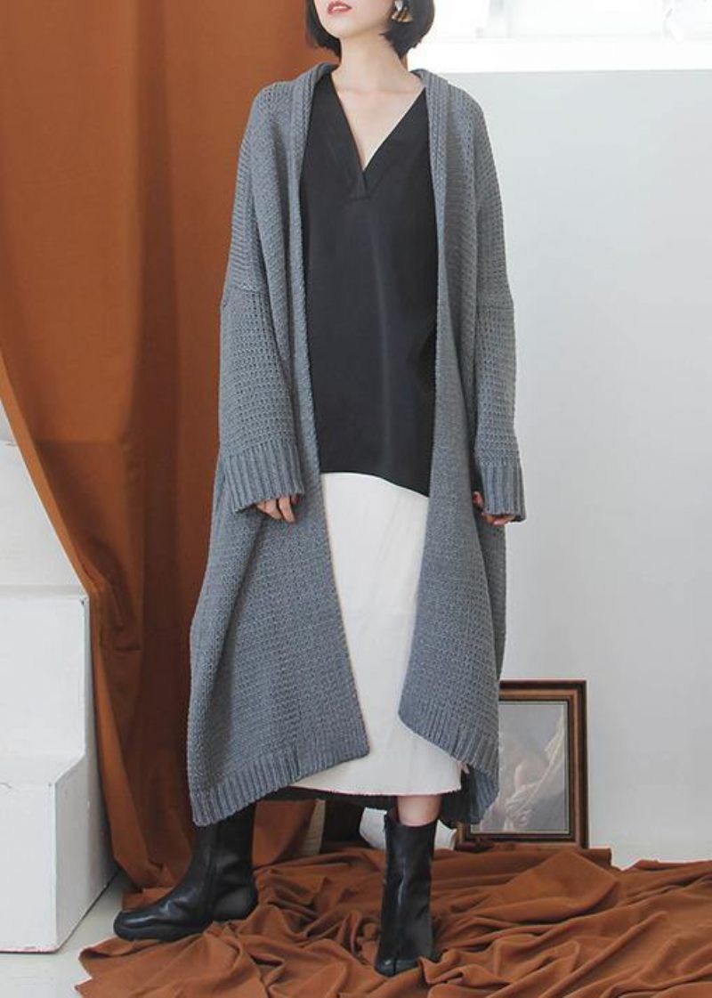 Oversized Efterårstrøjer Plus Størrelse Tøj Grå Batwing Sleeve Strik Cardigans