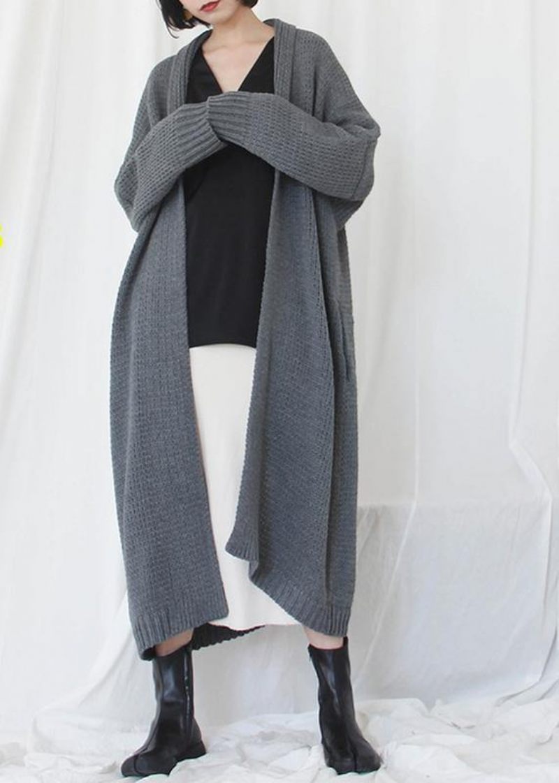 Oversized Efterårstrøjer Plus Størrelse Tøj Grå Batwing Sleeve Strik Cardigans - Dame cardigans