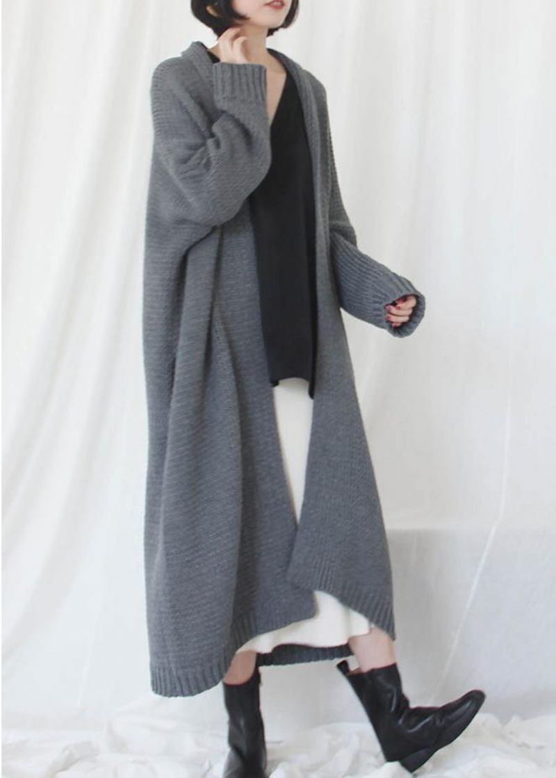 Oversized Efterårstrøjer Plus Størrelse Tøj Grå Batwing Sleeve Strik Cardigans - Dame cardigans