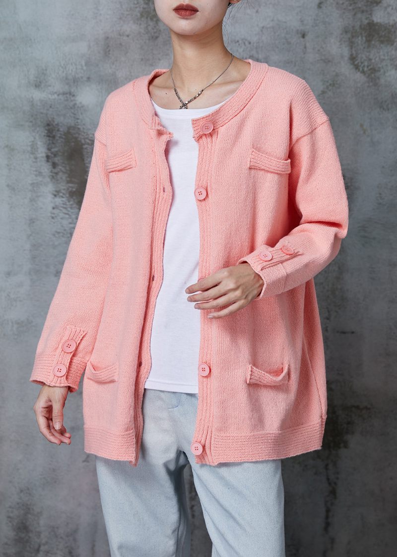 Pink Strik Cardigan Oversized Button Down Fjeder