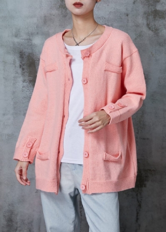 Pink Strik Cardigan Oversized Button Down Fjeder