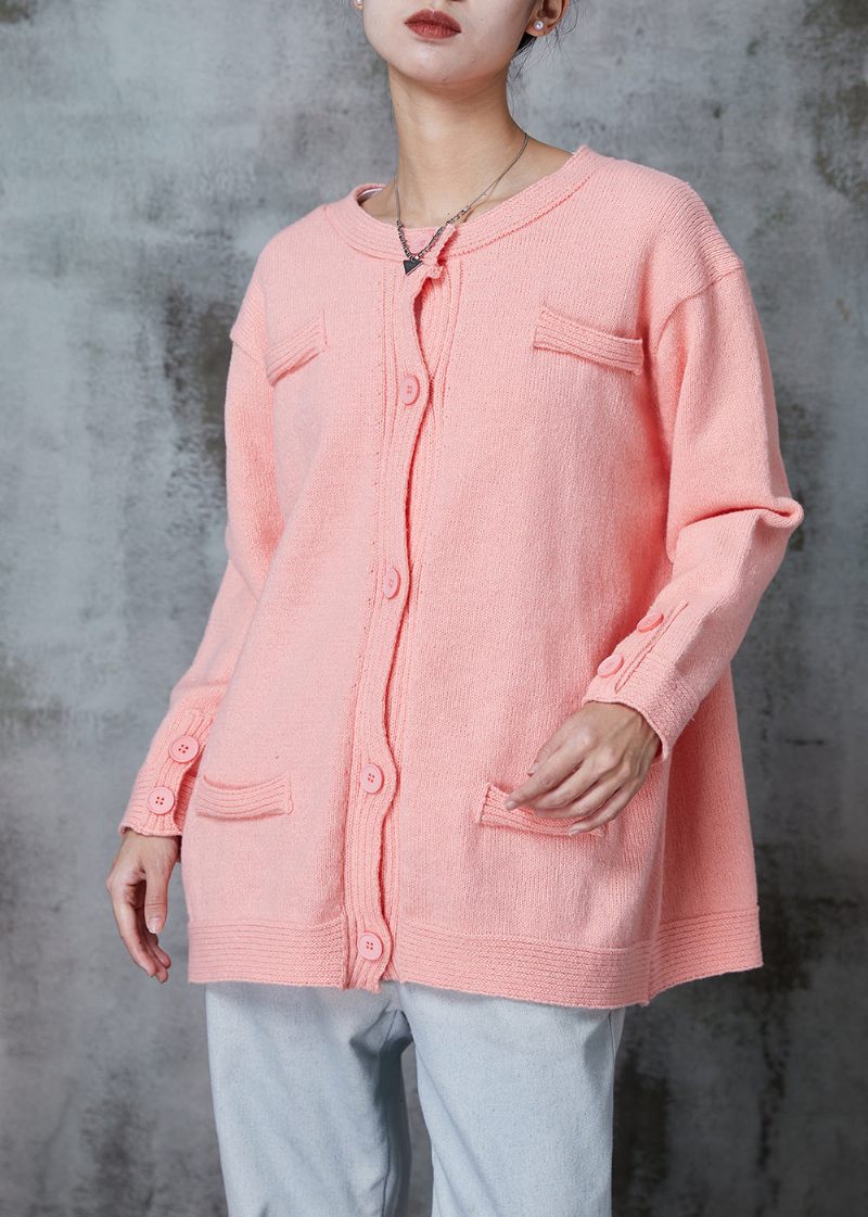 Pink Strik Cardigan Oversized Button Down Fjeder - Dame cardigans