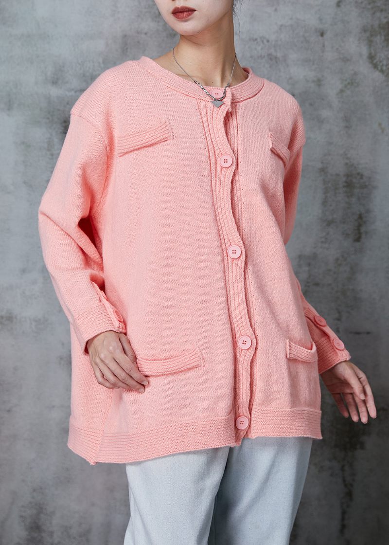 Pink Strik Cardigan Oversized Button Down Fjeder - Dame cardigans