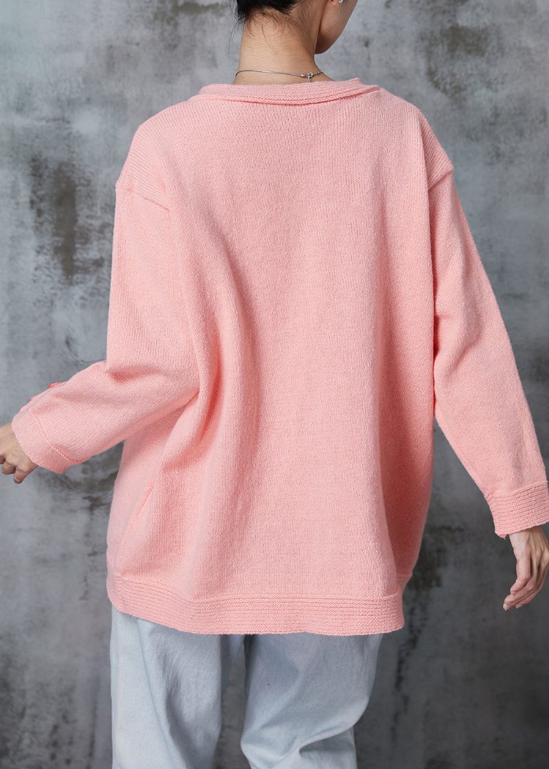 Pink Strik Cardigan Oversized Button Down Fjeder - Dame cardigans