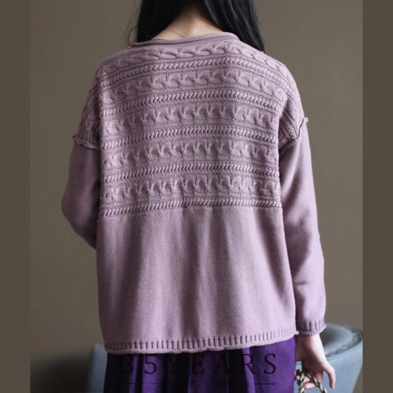 Pink Vintage Bomuldstrøje Cardigans Lange Ærmer Baggy V-hals Strikket Kort Cardigan Outwear - Grå