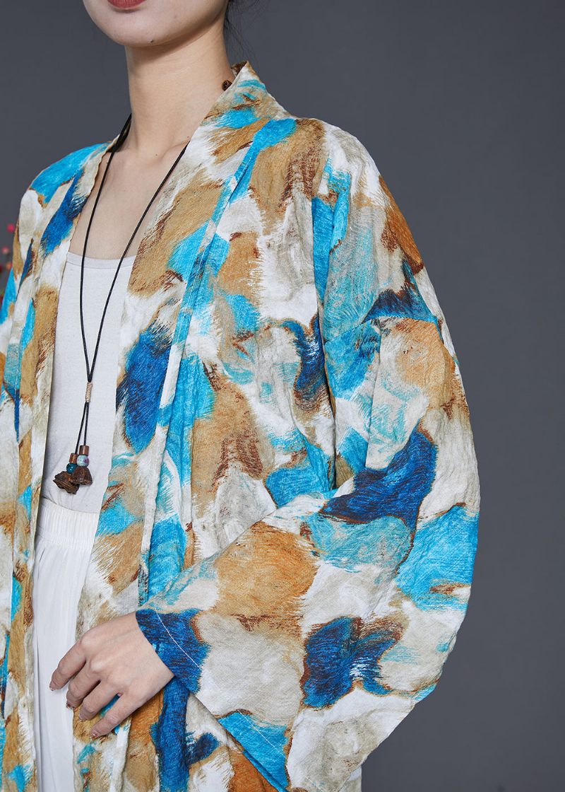 Plus Size Blue Oversized Tie Dye Cotton Cardigans Spring - Dame cardigans