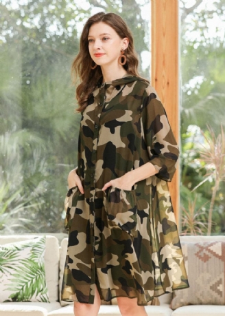 Plus Size Camouflage Hætteprint Chiffon Cardigan Sommer