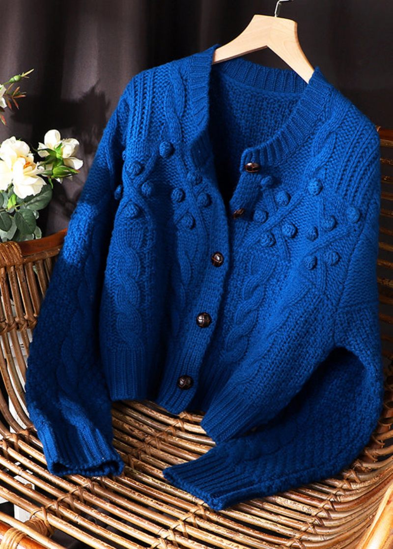 Plus Size Dame Blå Knap Strik Sweater Coat Spring - Dame cardigans