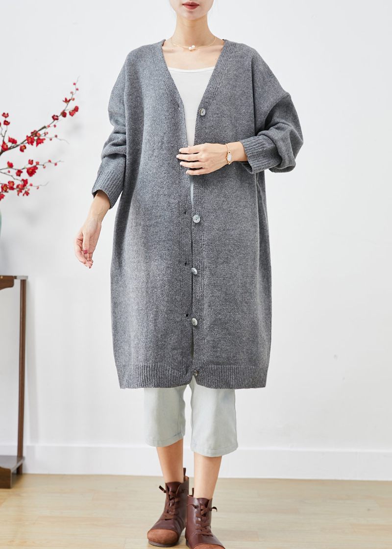 Plus Size Koksgrå Oversized Button Down Strik Cardigan Fall - Dame cardigans