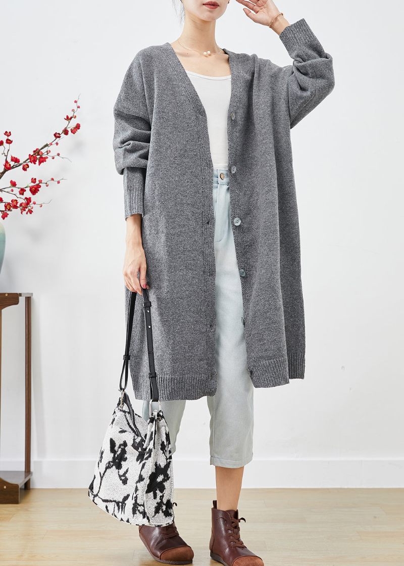 Plus Size Koksgrå Oversized Button Down Strik Cardigan Fall - Dame cardigans