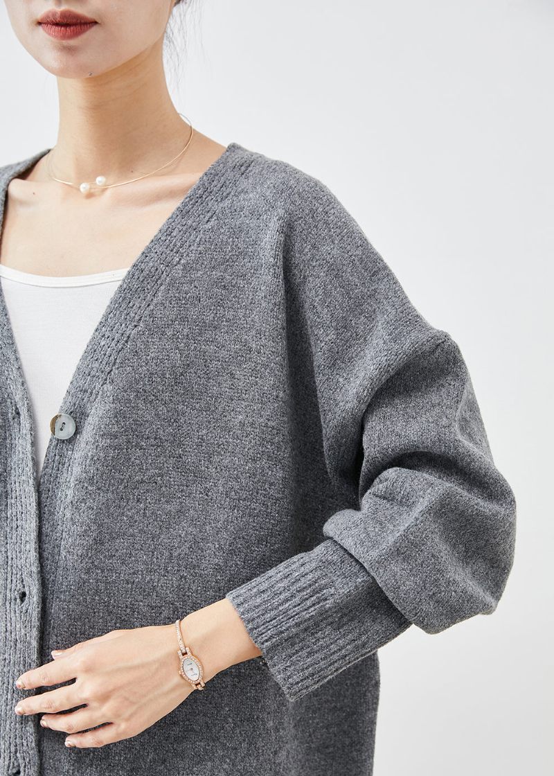 Plus Size Koksgrå Oversized Button Down Strik Cardigan Fall - Dame cardigans