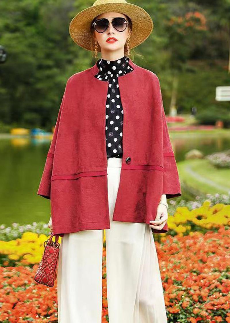 Plus Size Red Batwing Sleeve Patchwork Bomuld Cardigan Coat Fall - Dame cardigans