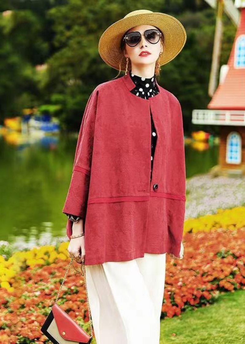 Plus Size Red Batwing Sleeve Patchwork Bomuld Cardigan Coat Fall - Dame cardigans