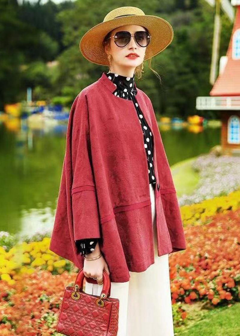 Plus Size Red Batwing Sleeve Patchwork Bomuld Cardigan Coat Fall - Dame cardigans