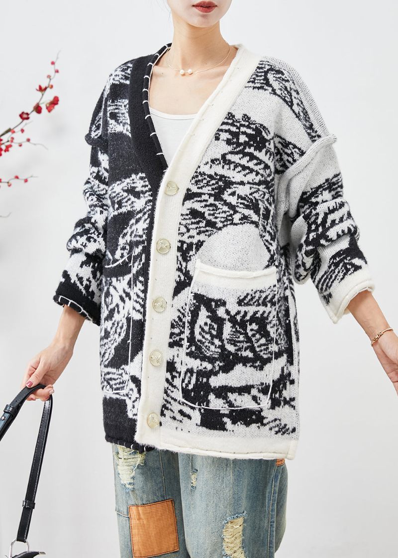 Plus Size Sort Asymmetrisk Tie Dye Strik Cardigans Fall