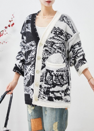 Plus Size Sort Asymmetrisk Tie Dye Strik Cardigans Fall