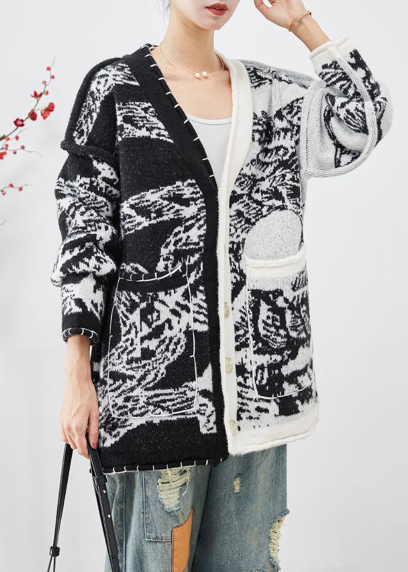 Plus Size Sort Asymmetrisk Tie Dye Strik Cardigans Fall - Dame cardigans