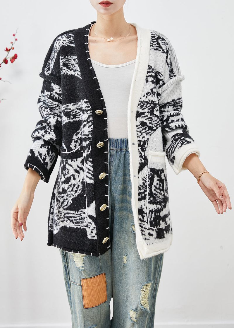 Plus Size Sort Asymmetrisk Tie Dye Strik Cardigans Fall - Dame cardigans