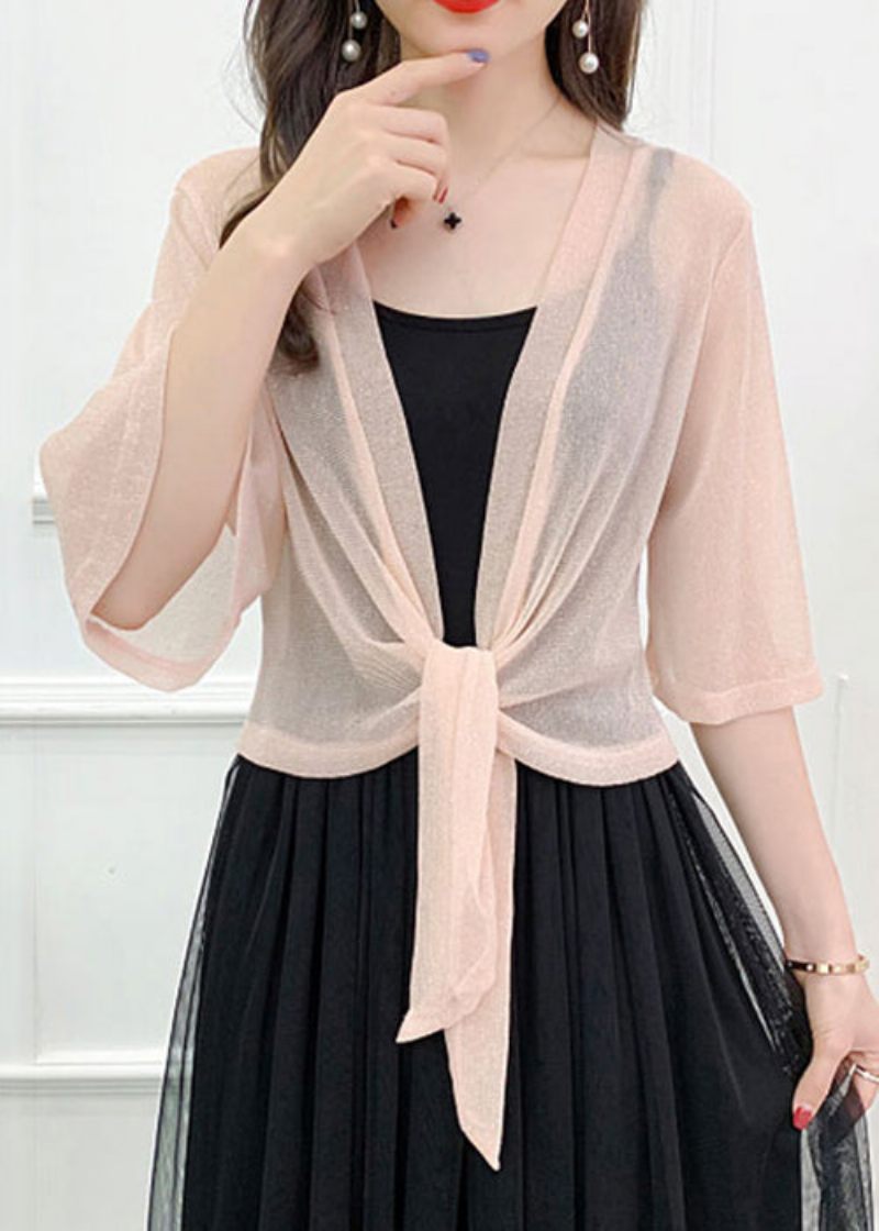 Sexet Pink Bright Silk Lace Up Tulle Cardigan Summer - Dame cardigans