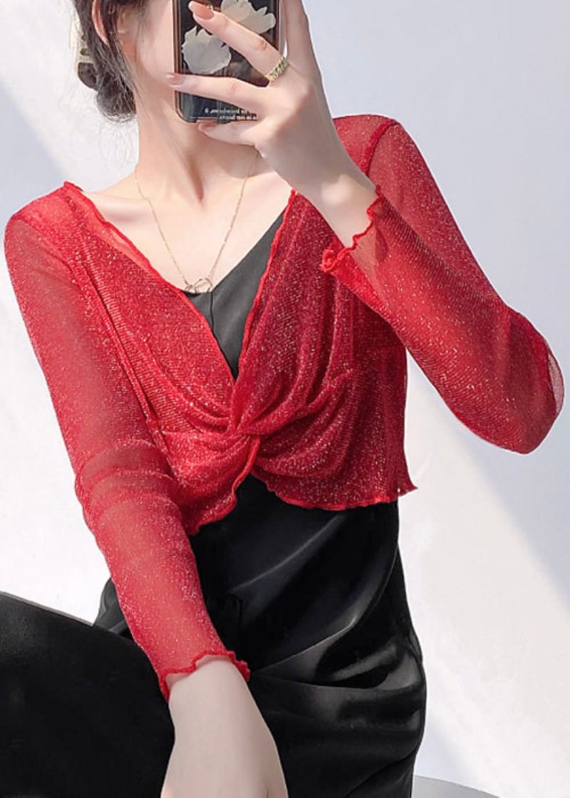 Slim Fit Hvid Solid Bright Silk Tulle Top Sommer - Dame cardigans