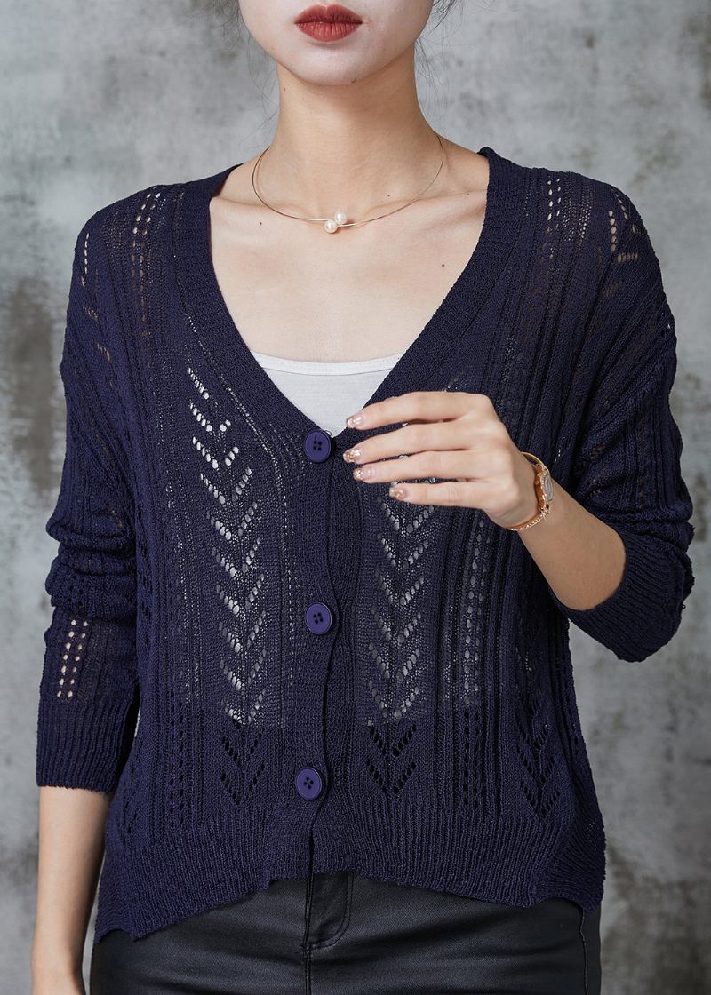 Smuk Navy Button Down Strik Cardigan Spring - Dame cardigans