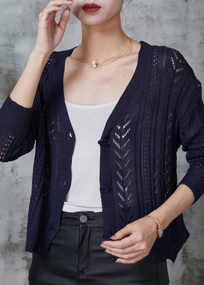 Smuk Navy Button Down Strik Cardigan Spring - Dame cardigans