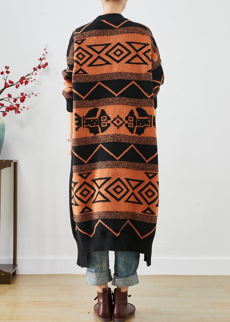 Smukke Orange Oversized Print Strik Cardigans Efterår - Dame cardigans