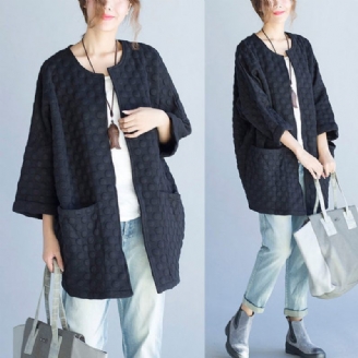 Sort Casual Mode Bomuld Cardigan Plus Størrelse Armbånd Ærmer Outwear